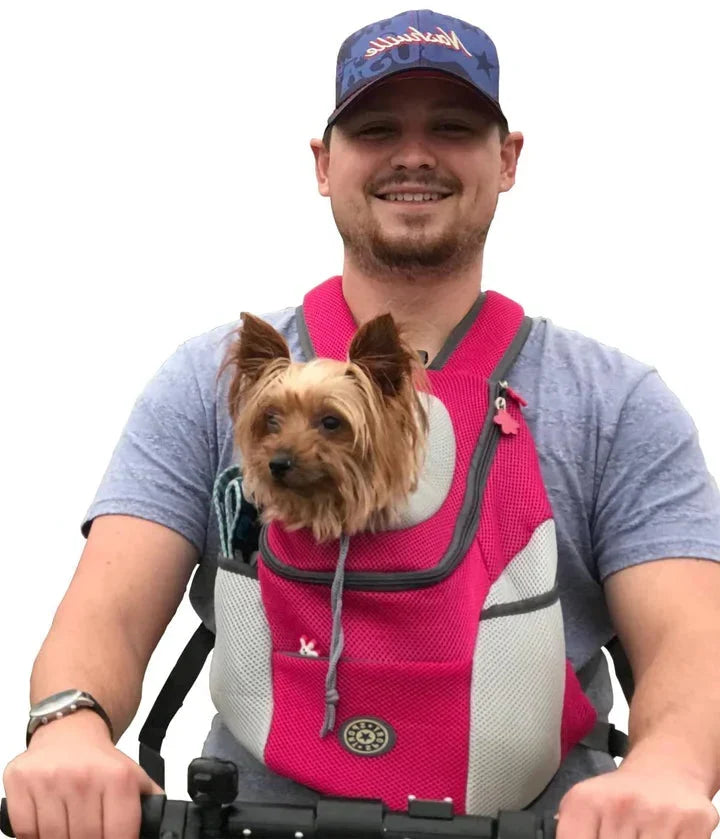 Sac à dos de transport pour chien pour la marche, la randonnée et le vélo – Sac de voyage ventilé pour animal de compagnie avec attache de sécurité et bretelles rembourrées – Ajustement réglable pour