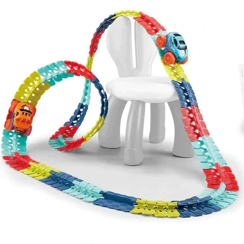 Magnetic Race Track Building Set with LED Car – Modular STEM Track Toy for Kids Ages 3+