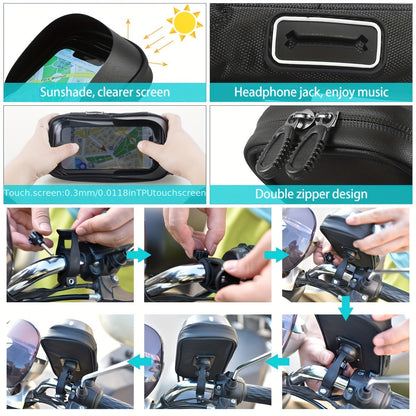 Handlebar Smartphone Mount Waterproof Case 7.5×3.5 in 360° Swivel for Bike Motorcycle E-Bike GPS Navigation Screen Protection Touchscreen