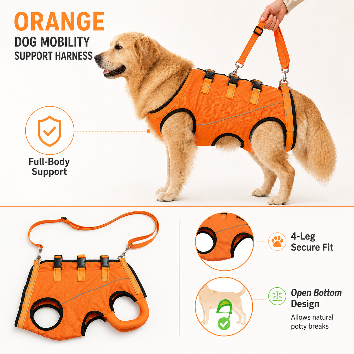 Ortekor Full-Body Dog Mobility Support Harness for Stairs & Car Rides - Lift Assist Vest for Senior Dogs with Weak Hind Legs