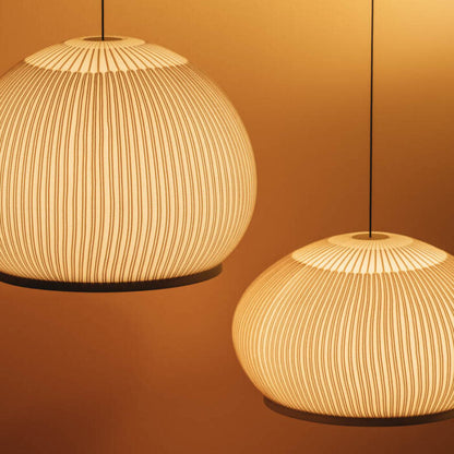 Ribbed Lycra Hanging Light Fixture – 18 in Round Dimmable LED Ceiling Pendant for Kitchen Island, Dining Table & Modern Living Areas