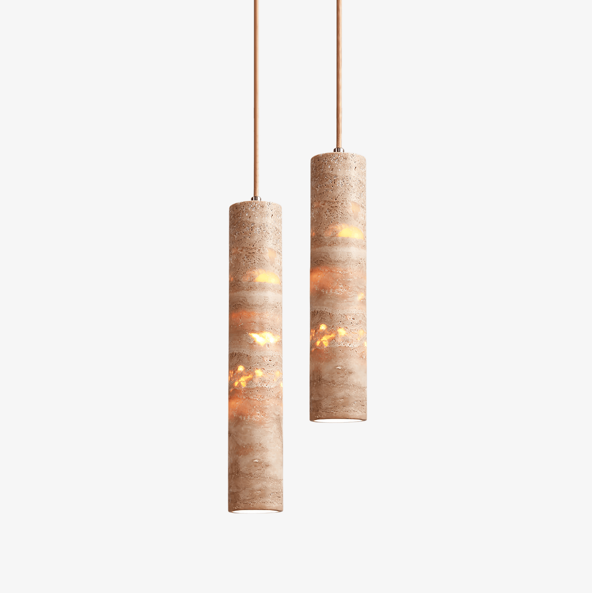Luminaire suspendu Stone, douille E27, cordon réglable, beige, diamètre 6 cm, pour îlot de cuisine, bar, salle à manger, finition travertin, cylindre naturel 25-35 cm