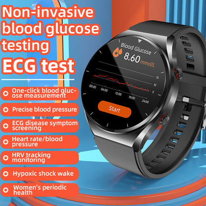 Montre connectée santé avec moniteur de glycémie, ECG, suivi de la fréquence cardiaque et capteur de tension artérielle pour le fitness, le bien-être et l'usage quotidien, pour hommes et femmes