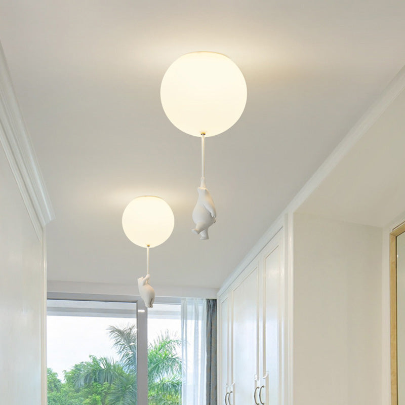 Kids Bedroom Light Fixture Bear & Balloon Flush Mount Nursery Lamp White Acrylic Playroom Overhead Lighting 5W LED For Small Rooms Indoor Ch