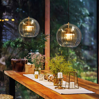 Spherical Glass Hanging Light with Metal Mount for Dining Room & Bedroom Ambient Lighting