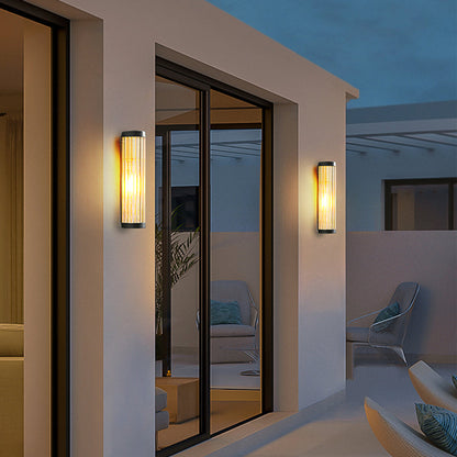 Outdoor Half-Cylinder Wall Sconce with Clear Glass Shade – Metal Construction for Patio & Entryway Lighting