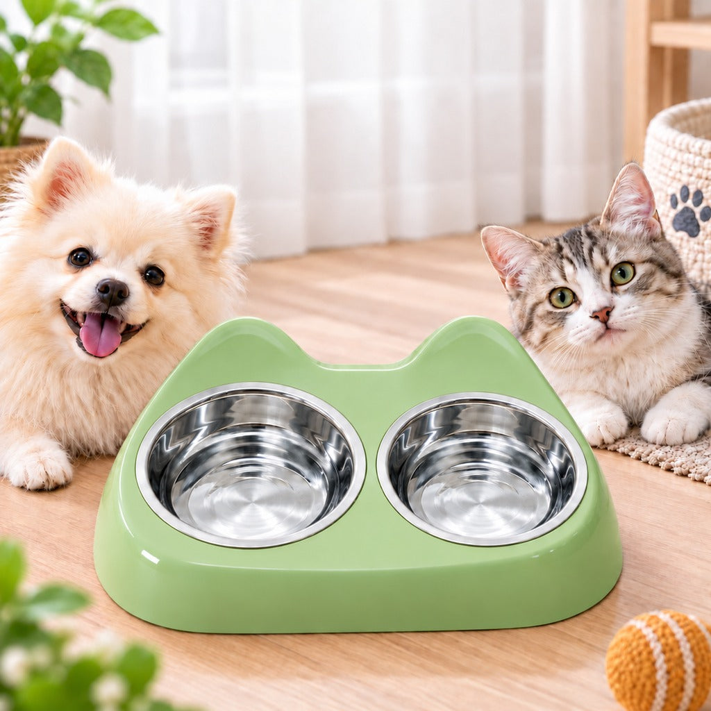 Ortekor 2-in-1 Cat Ear Pet Bowl for Cats and Small Dogs - Slow Feeder or Double Stainless Steel Bowls for Slower, Cleaner Mealtimes