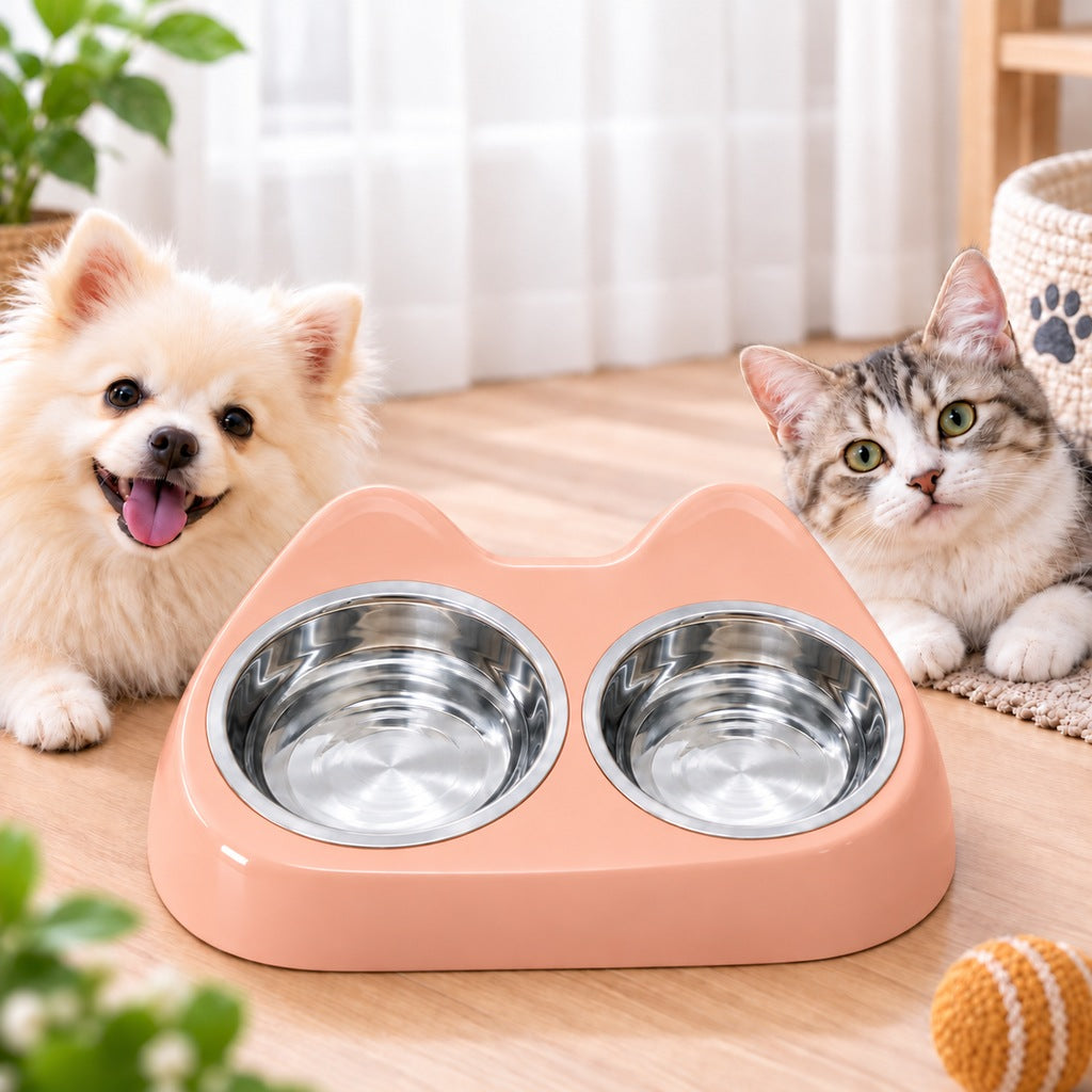Ortekor 2-in-1 Cat Ear Pet Bowl for Cats and Small Dogs - Slow Feeder or Double Stainless Steel Bowls for Slower, Cleaner Mealtimes