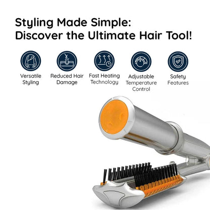 2-in-1 Rotating Iron Hair Brush with Rapid Heating | Effortless Styling for Waves and Curls