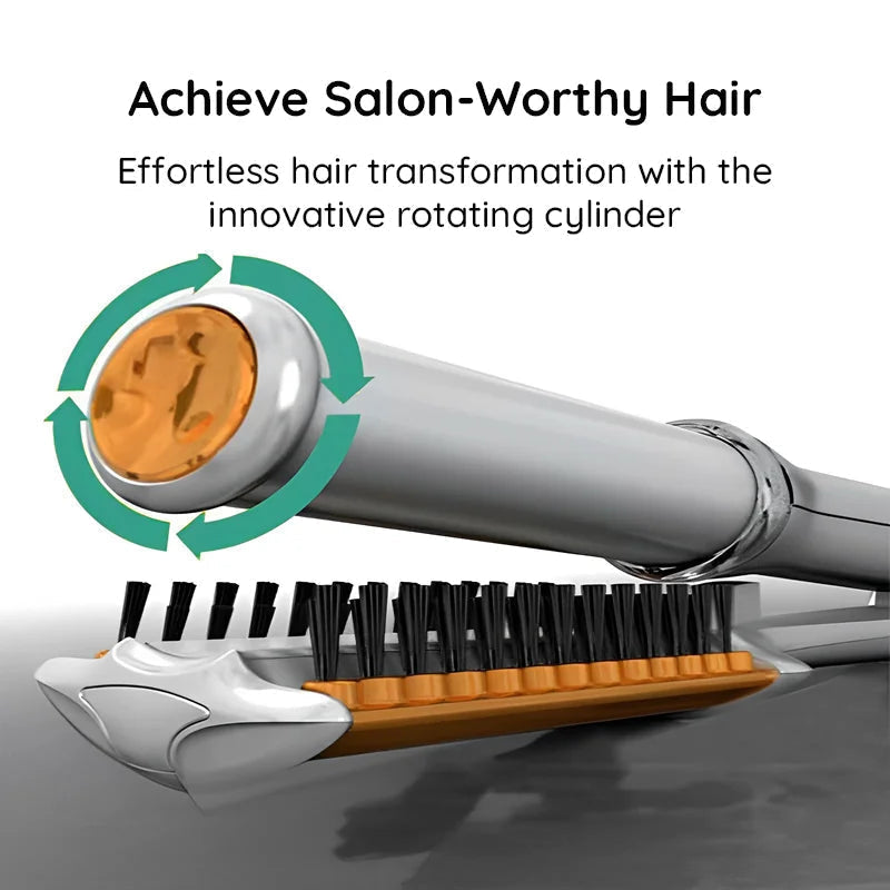2-in-1 Rotating Iron Hair Brush with Rapid Heating | Effortless Styling for Waves and Curls