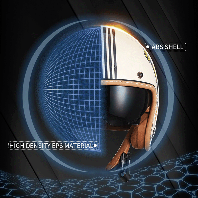 Casque de moto, casque léger au design rétro ouvert, casque de moto homologué DOT avec visière