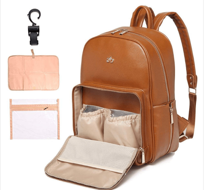 Parent Backpack Organizer with Changing Pad & Wet Bag – Waterproof PU Leather Multi-Pocket Storage for Newborn & Toddler Essentials