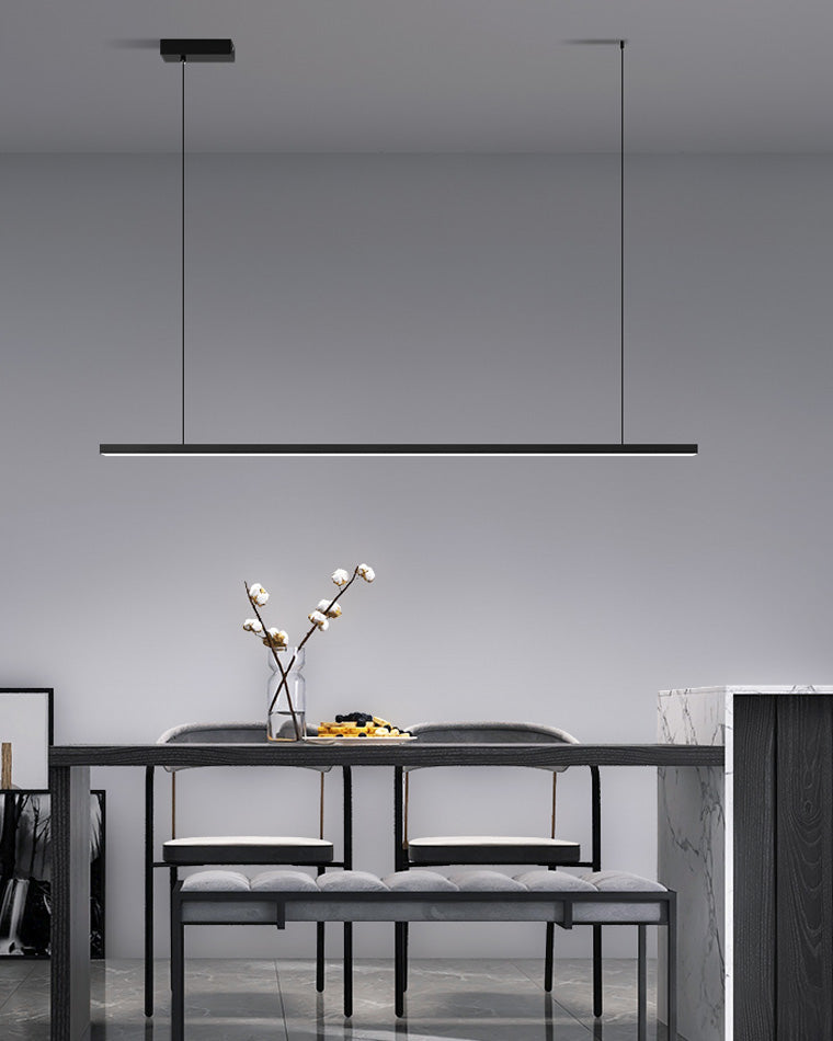 Suspended LED Strip Fixture for Countertop Islands – Dimmable Metal Bar Light with Remote in Matte or Gloss White – 39 to 102 in Adjustable