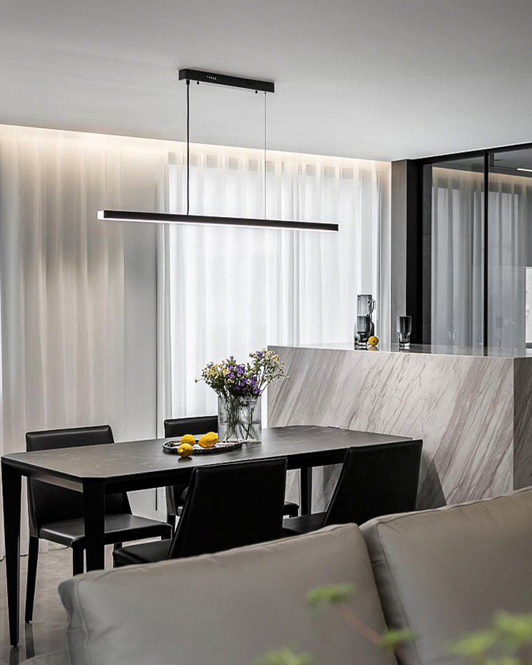 Suspended LED Strip Fixture for Countertop Islands – Dimmable Metal Bar Light with Remote in Matte or Gloss White – 39 to 102 in Adjustable
