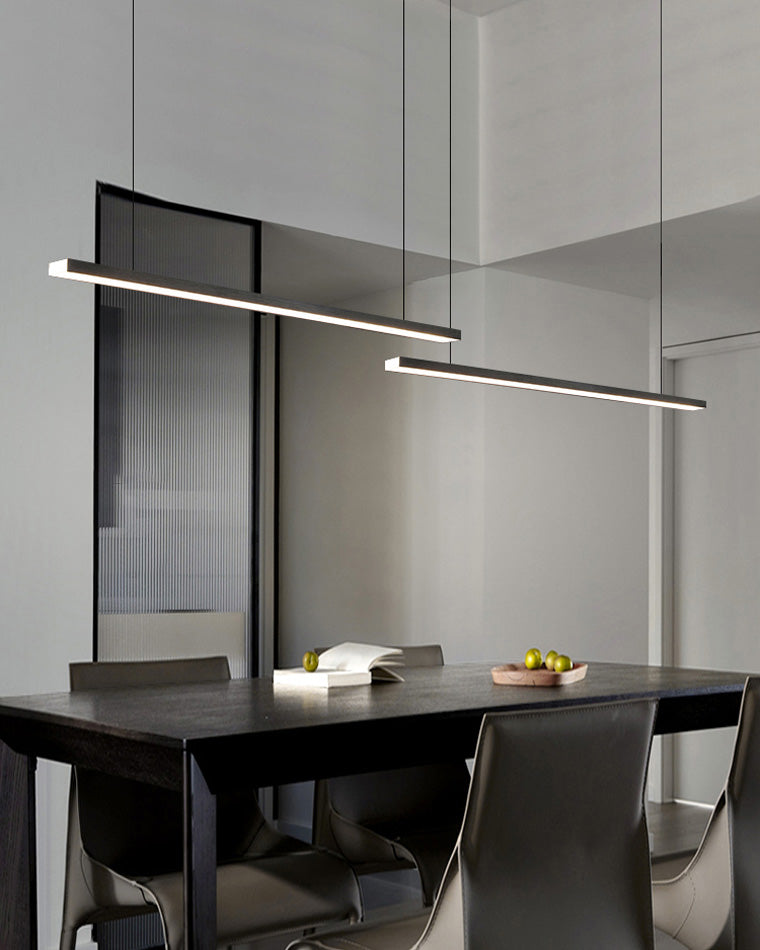 Suspended LED Strip Fixture for Countertop Islands – Dimmable Metal Bar Light with Remote in Matte or Gloss White – 39 to 102 in Adjustable