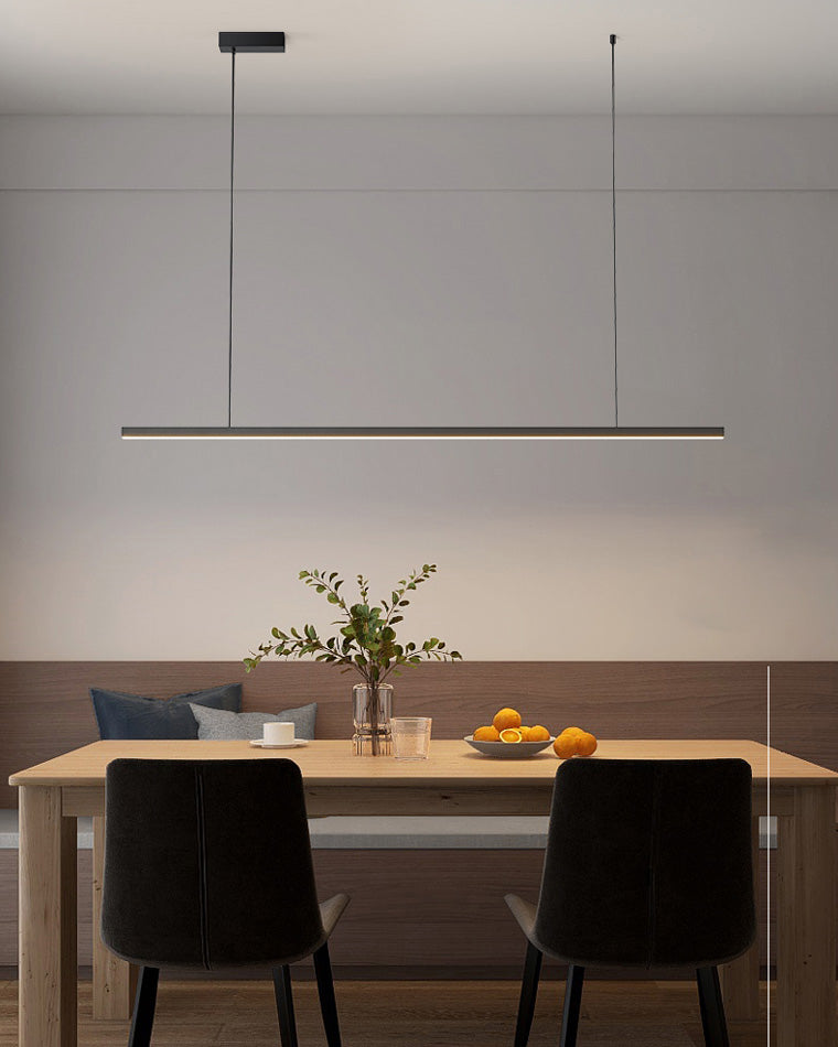 Suspended LED Strip Fixture for Countertop Islands – Dimmable Metal Bar Light with Remote in Matte or Gloss White – 39 to 102 in Adjustable