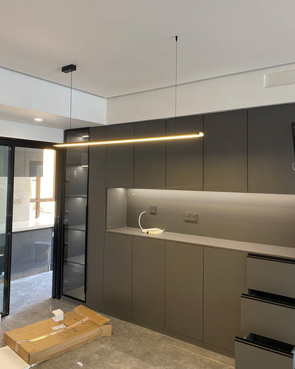 Suspended LED Strip Fixture for Countertop Islands – Dimmable Metal Bar Light with Remote in Matte or Gloss White – 39 to 102 in Adjustable