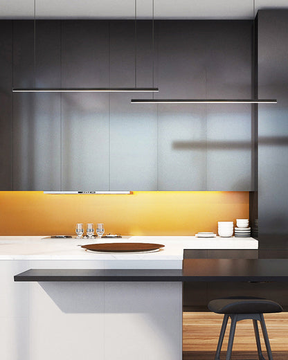 Suspended LED Strip Fixture for Countertop Islands – Dimmable Metal Bar Light with Remote in Matte or Gloss White – 39 to 102 in Adjustable