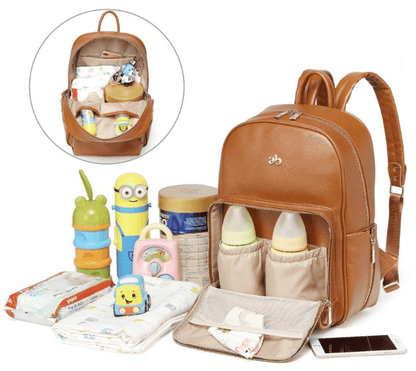 Parent Backpack Organizer with Changing Pad & Wet Bag – Waterproof PU Leather Multi-Pocket Storage for Newborn & Toddler Essentials