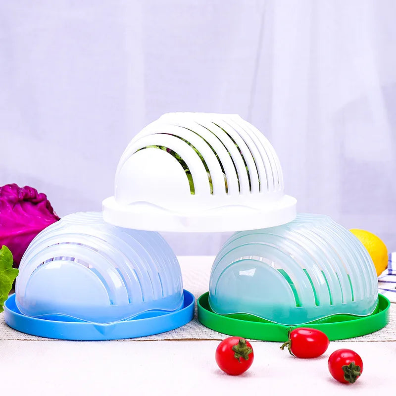 Vegetable Chopper Bowl with Built-In Blade Strainer for Quick Meal Prep Kitchen Salad Maker Dual Function Cutting and Draining