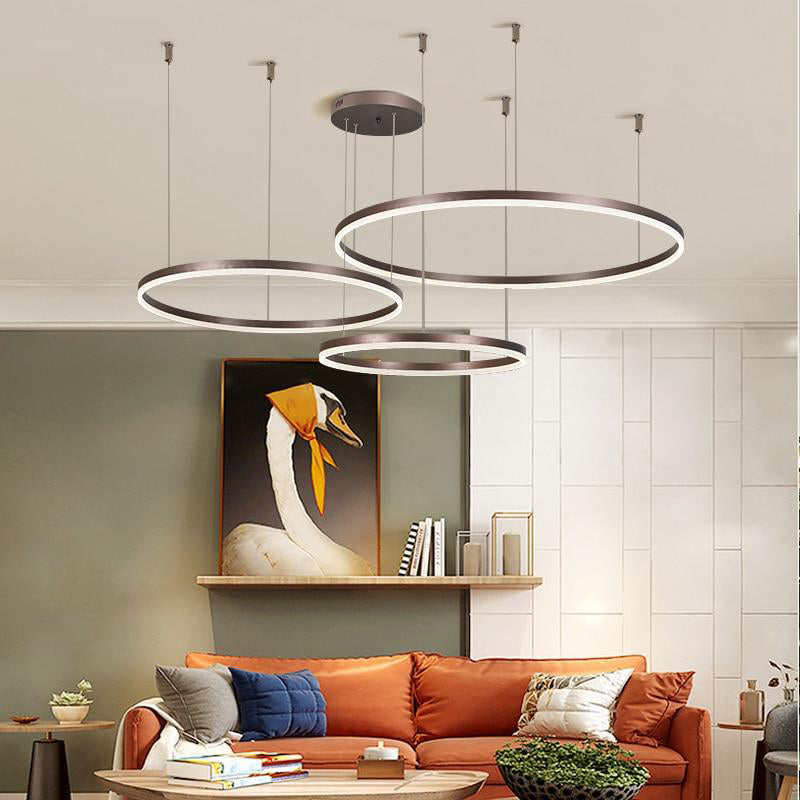 Tiered Ring Pendant Light Modern Metal Circular Chandelier for Dining Room Living Room Bedroom Kitchen Island Adjustable Height LED