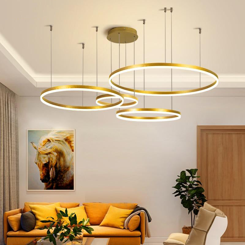 Tiered Ring Pendant Light Modern Metal Circular Chandelier for Dining Room Living Room Bedroom Kitchen Island Adjustable Height LED