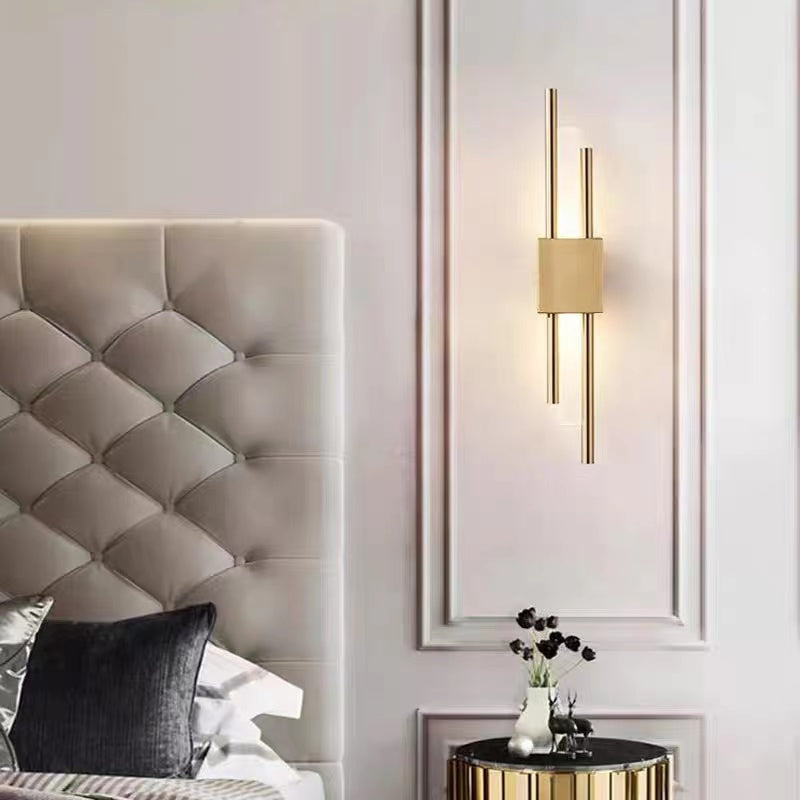 Modern Linear Wall Sconce with Marble Accents – Metal Construction, Warm LED Lighting for Bedroom & Living Room