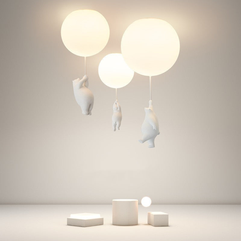 Kids Flush Mount Light Fixture with Teddy Bear & Balloon 5W LED for Nursery Playroom Bedroom White Acrylic Metal Ceiling Lamp for Children