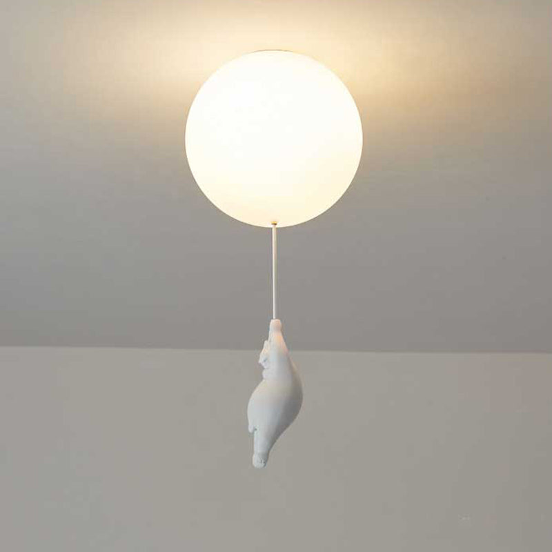 Kids Flush Mount Light Fixture with Teddy Bear & Balloon 5W LED for Nursery Playroom Bedroom White Acrylic Metal Ceiling Lamp for Children