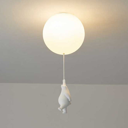 Kids Bedroom Light Fixture Bear & Balloon Flush Mount Nursery Lamp White Acrylic Playroom Overhead Lighting 5W LED For Small Rooms Indoor Ch
