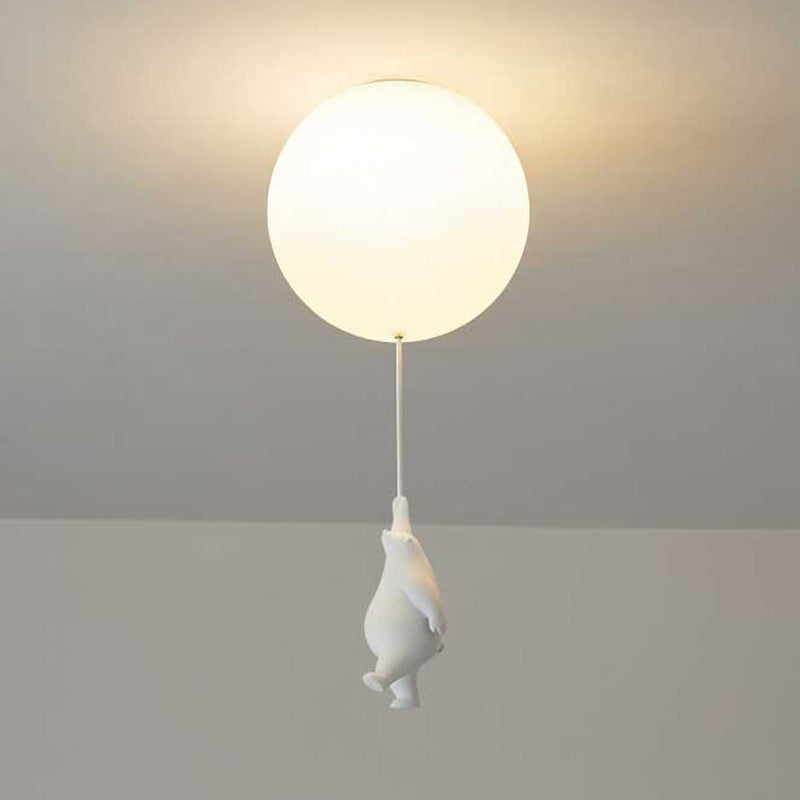Kids Flush Mount Light Fixture with Teddy Bear & Balloon 5W LED for Nursery Playroom Bedroom White Acrylic Metal Ceiling Lamp for Children