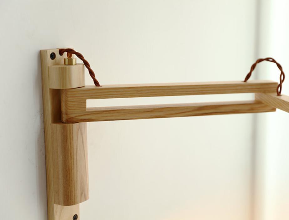 Extending Wall Sconce with Ribbed Glass Shade and Wood Arm for Bedroom, Living Room & Hallway Reading Light