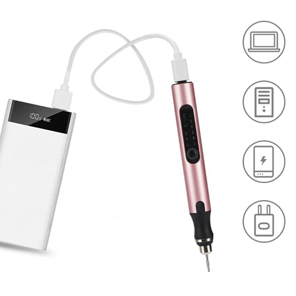 Stylo de gravure de précision rechargeable par USB avec vitesse réglable de 5000 à 18000 tr/min pour projets de bricolage sur métal, verre, bois et bijoux, silencieux