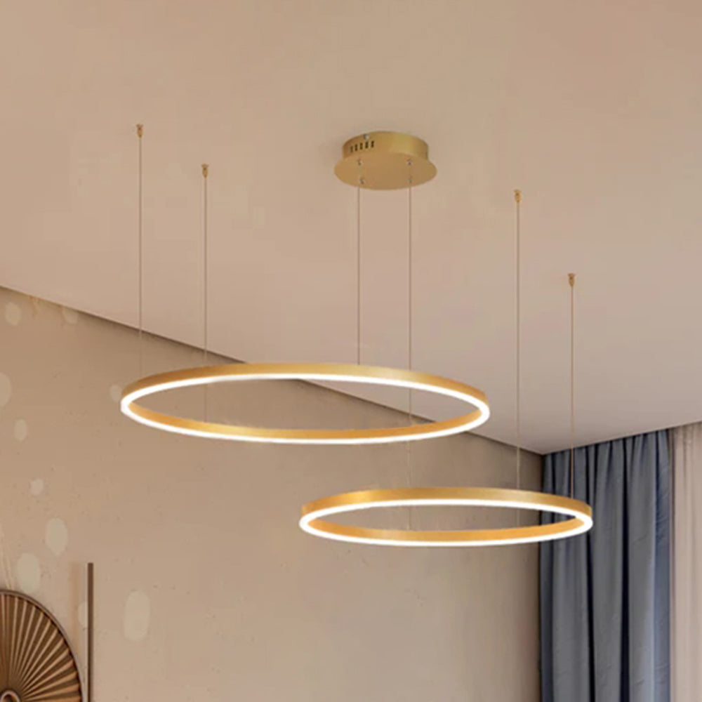 Lustre LED à anneaux multiples, hauteur réglable de 40 à 80 cm, luminaire en métal et acrylique, plafonnier à intensité variable pour salle à manger et salon, suspension moderne