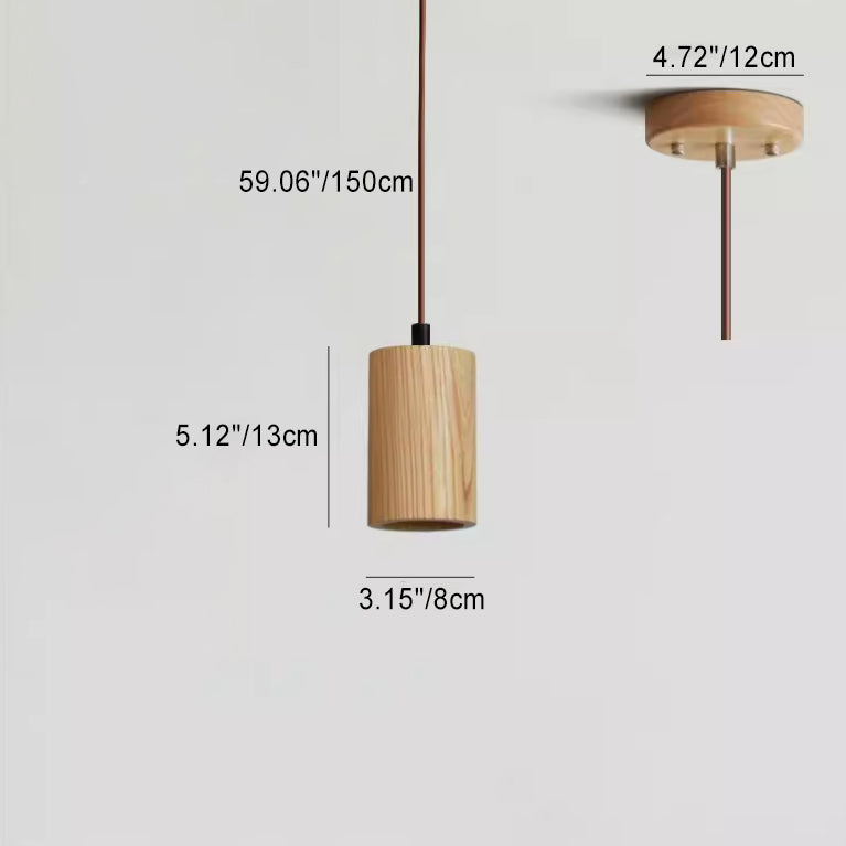 Wood Hanging Lamp GU10 Socket Beige Finish 5.7 in Drop Adjustable Cord Hardwired Ceiling Light for Bedroom Living Room Kitchen Dining Entryw