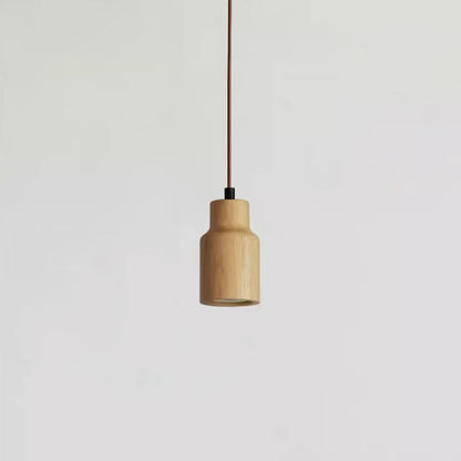 Wood Hanging Lamp GU10 Socket Beige Finish 5.7 in Drop Adjustable Cord Hardwired Ceiling Light for Bedroom Living Room Kitchen Dining Entryw