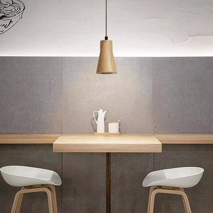 Wood Hanging Lamp GU10 Socket Beige Finish 5.7 in Drop Adjustable Cord Hardwired Ceiling Light for Bedroom Living Room Kitchen Dining Entryw