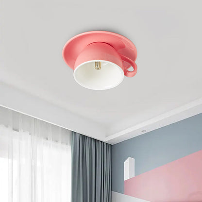 Plafonnier en céramique en forme de tasse à café – Montage encastré disponible en jaune, bleu, rose et autres coloris pour chambre, salle à manger et salon