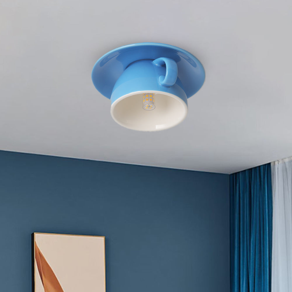 Plafonnier en céramique en forme de tasse à café – Montage encastré disponible en jaune, bleu, rose et autres coloris pour chambre, salle à manger et salon