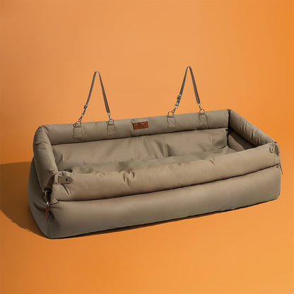 Portable Pet Travel Carrier Bed with Safety Leash for Small to Medium Dogs – Waterproof Faux Leather Car Booster Seat & Indoor Lounge