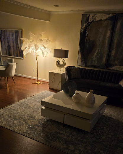 Tropical Feather Standing Lamp 63 in Tall Palm Tree Style Ambient Floor Light for Bedroom Living Room Decorative Accent Lighting