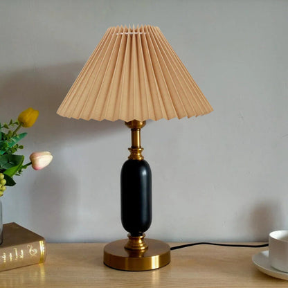 Pleated Bedside Lamp with Metal Base and Fabric Shade for Bedroom, Living Room & Study | E26 Socket