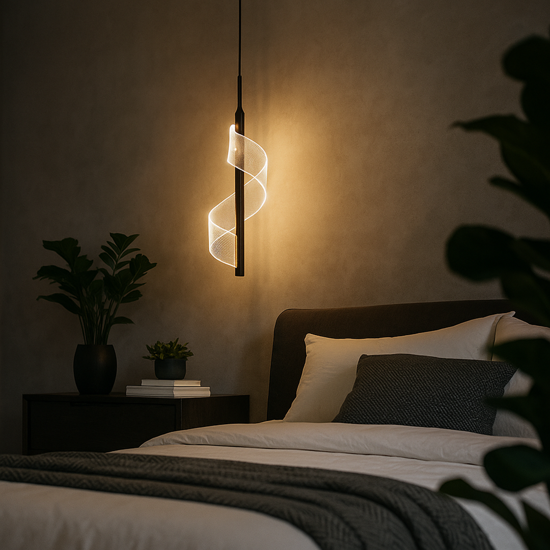 Sculptural LED Sconce Light Black Metal Acrylic Spiral Design for Bedroom Hallway Reading Nook Modern Ambient Fixture 12 in Wall Mount