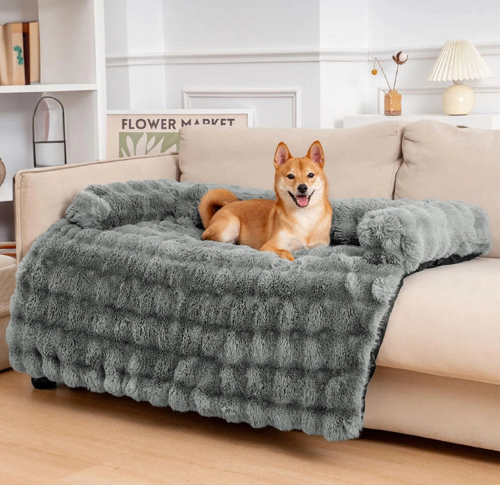 Ultra-Plush Pet Couch Cover & Cushion Mat for Dogs and Cats - Washable Non-Slip Furniture Protector Throw Blanket with Deep Pile Faux Fur