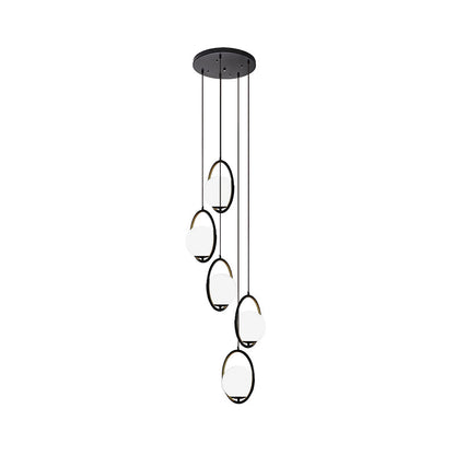 Multi-Globe Glass Pendant Chandelier – Modern Stairwell Lighting Fixture, Black Metal Frame, 5-6 Lights for Entryway Living Room Dining