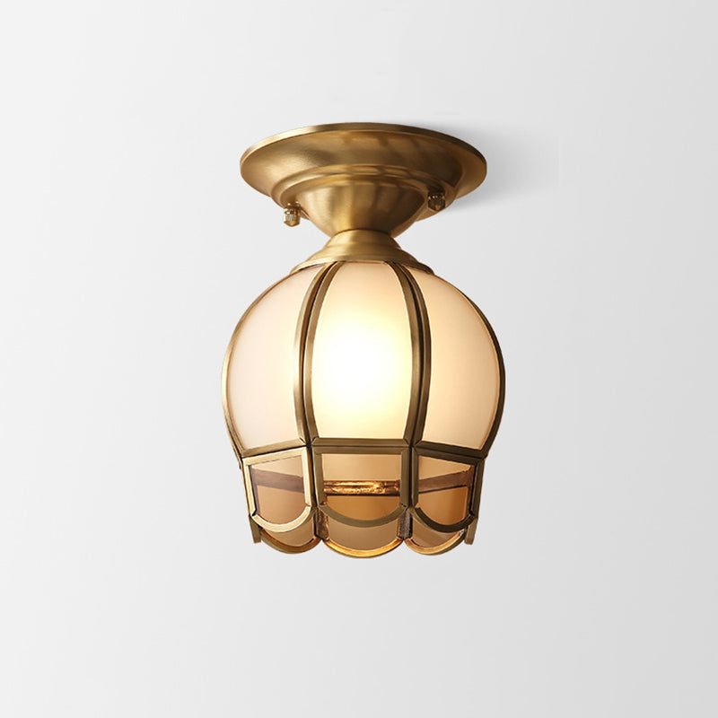 Brass Semi-Flush Mount Ceiling Light with Scalloped Dome Shade – Single Socket Colonial Style for Hallway, Bedroom & Kitchen