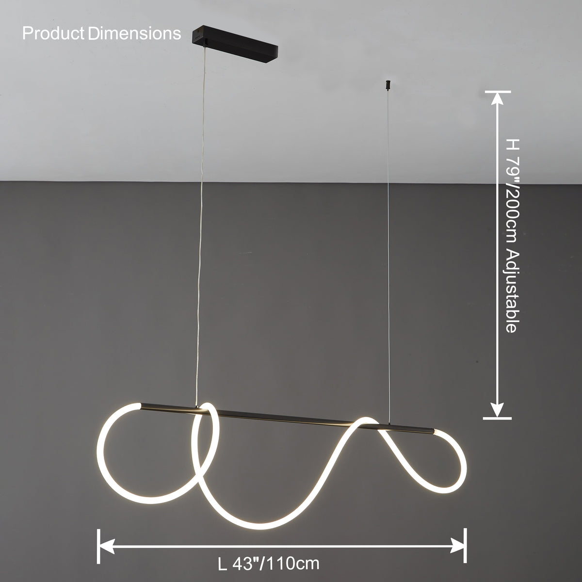 Adjustable Pendant Light Fixture with Remote Dimming 43 in Silicone LED for Kitchen Island Dining Table Modern Hanging Ceiling Lamp Gold Bla
