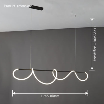 Lustre linéaire à DEL pour îlot avec design à vagues en silicone, 43 pouces, laiton, hauteur réglable, suspendu moderne à intensité variable pour table à manger