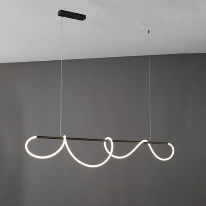 Lustre linéaire à DEL pour îlot avec design à vagues en silicone, 43 pouces, laiton, hauteur réglable, suspendu moderne à intensité variable pour table à manger