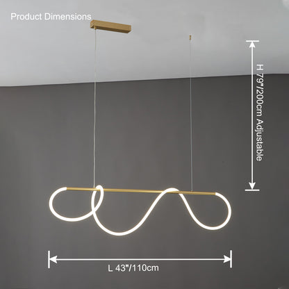 Lustre linéaire à DEL pour îlot avec design à vagues en silicone, 43 pouces, laiton, hauteur réglable, suspendu moderne à intensité variable pour table à manger